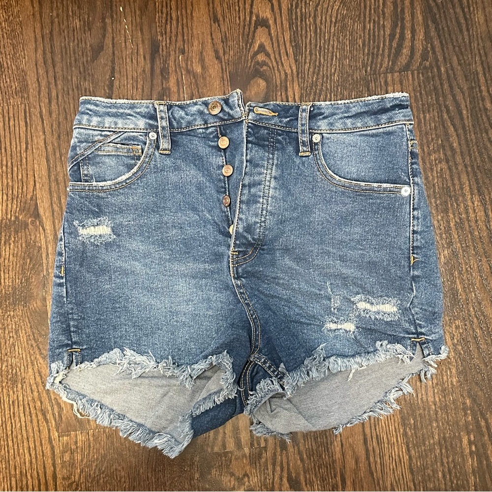 Free People Blue Distressed Jean Shorts